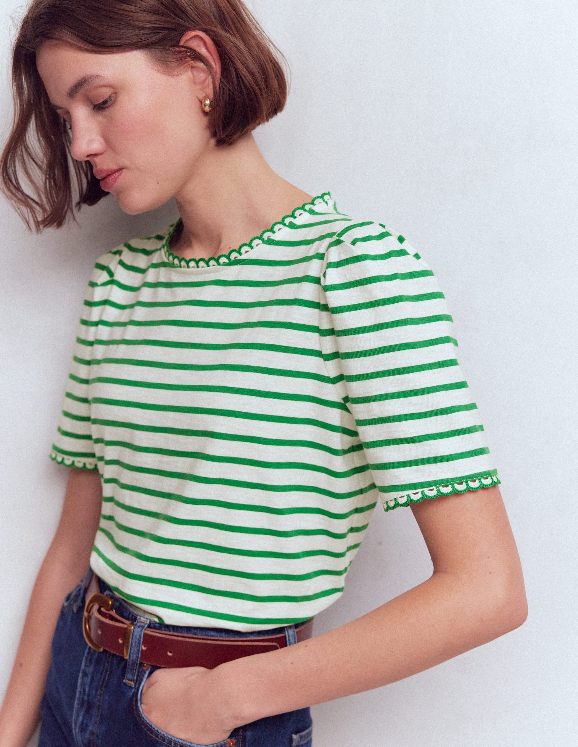 Ali Trim T-shirt-Ivory and Amazon Stripe