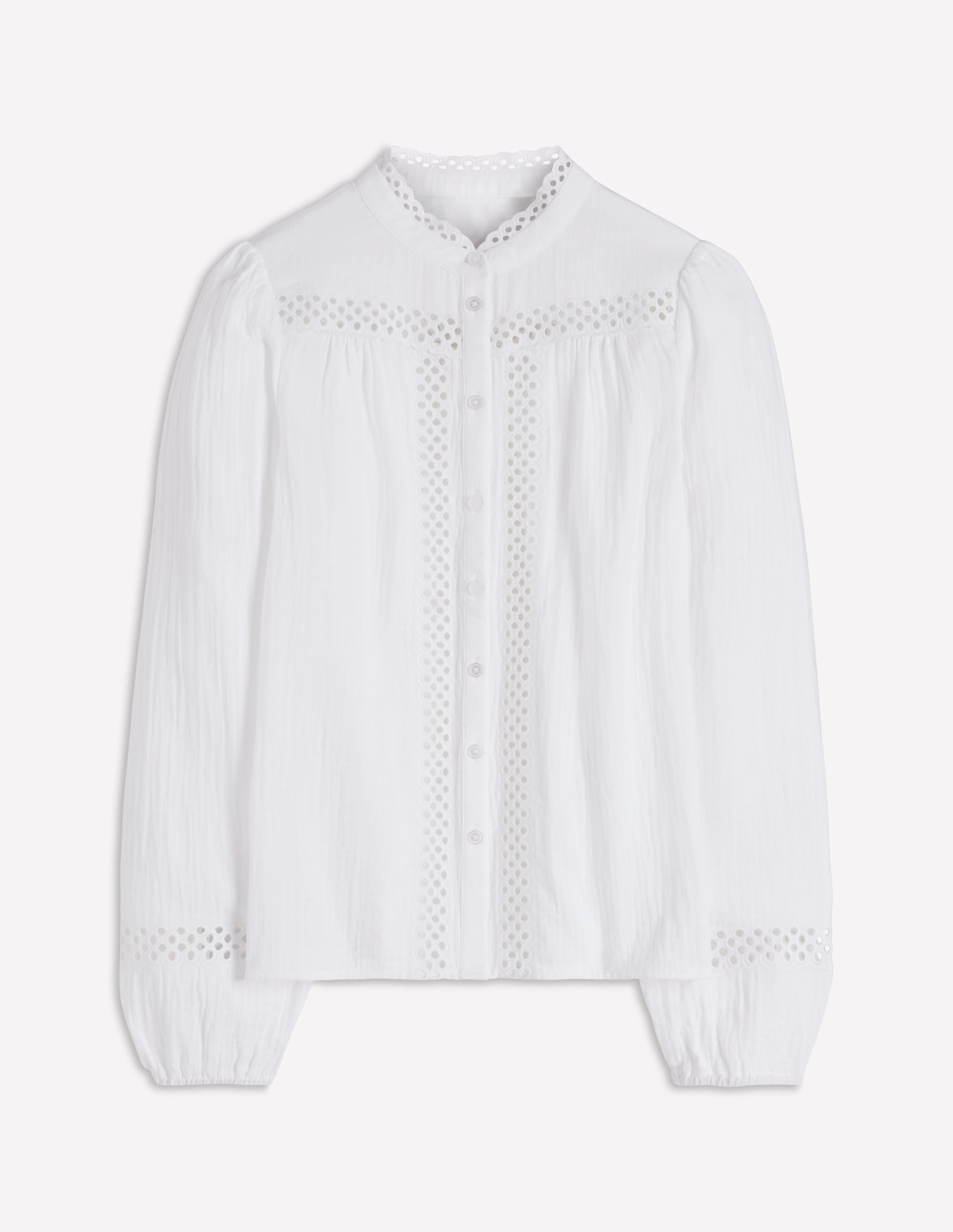 Trim Detail Double Cloth Top-White