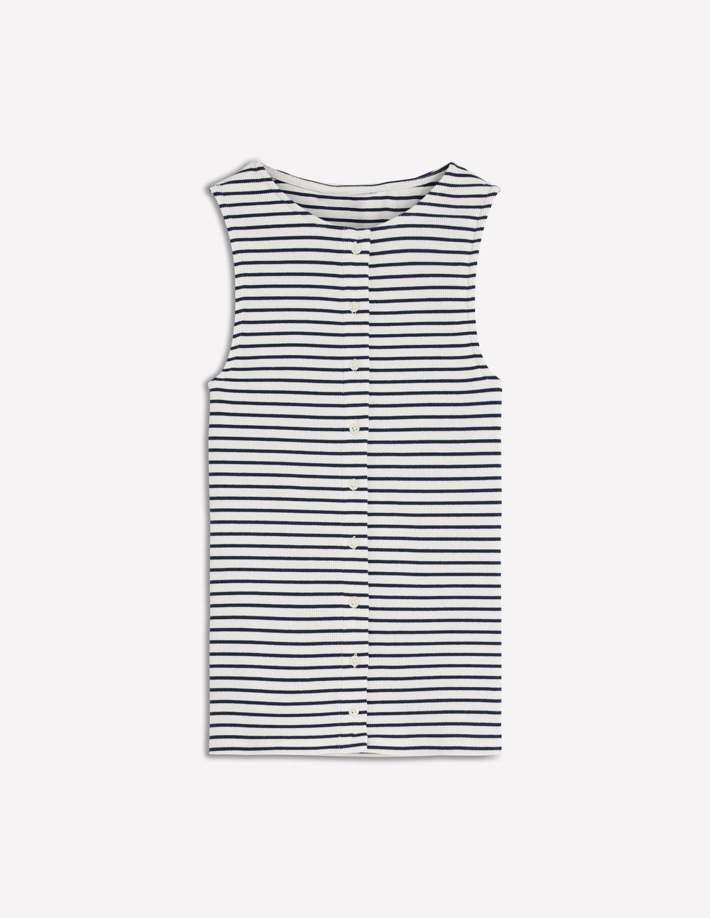 Evie Button Through Rib Vest-Ivory, Navy Stripe