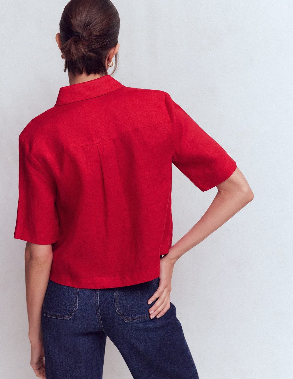 Short Sleeve Linen Shirt-Merida Red