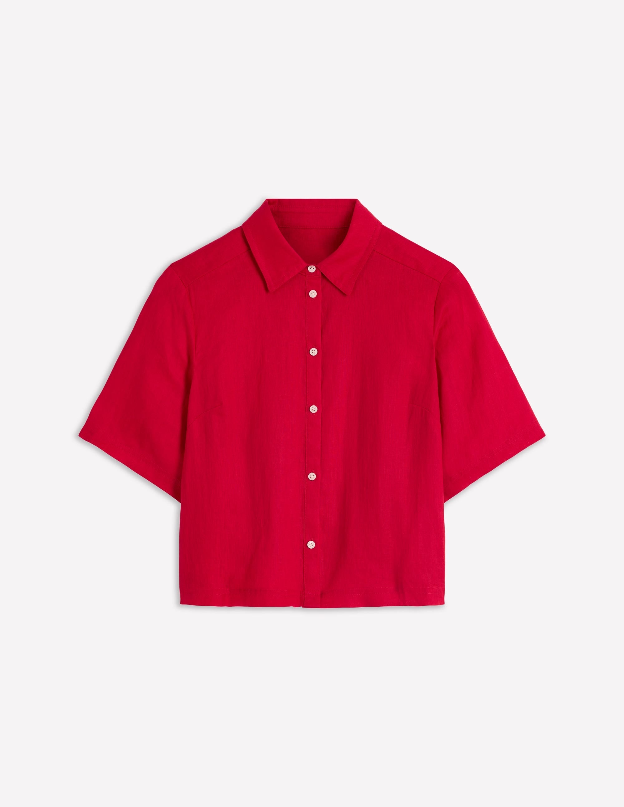 Short Sleeve Linen Shirt-Merida Red