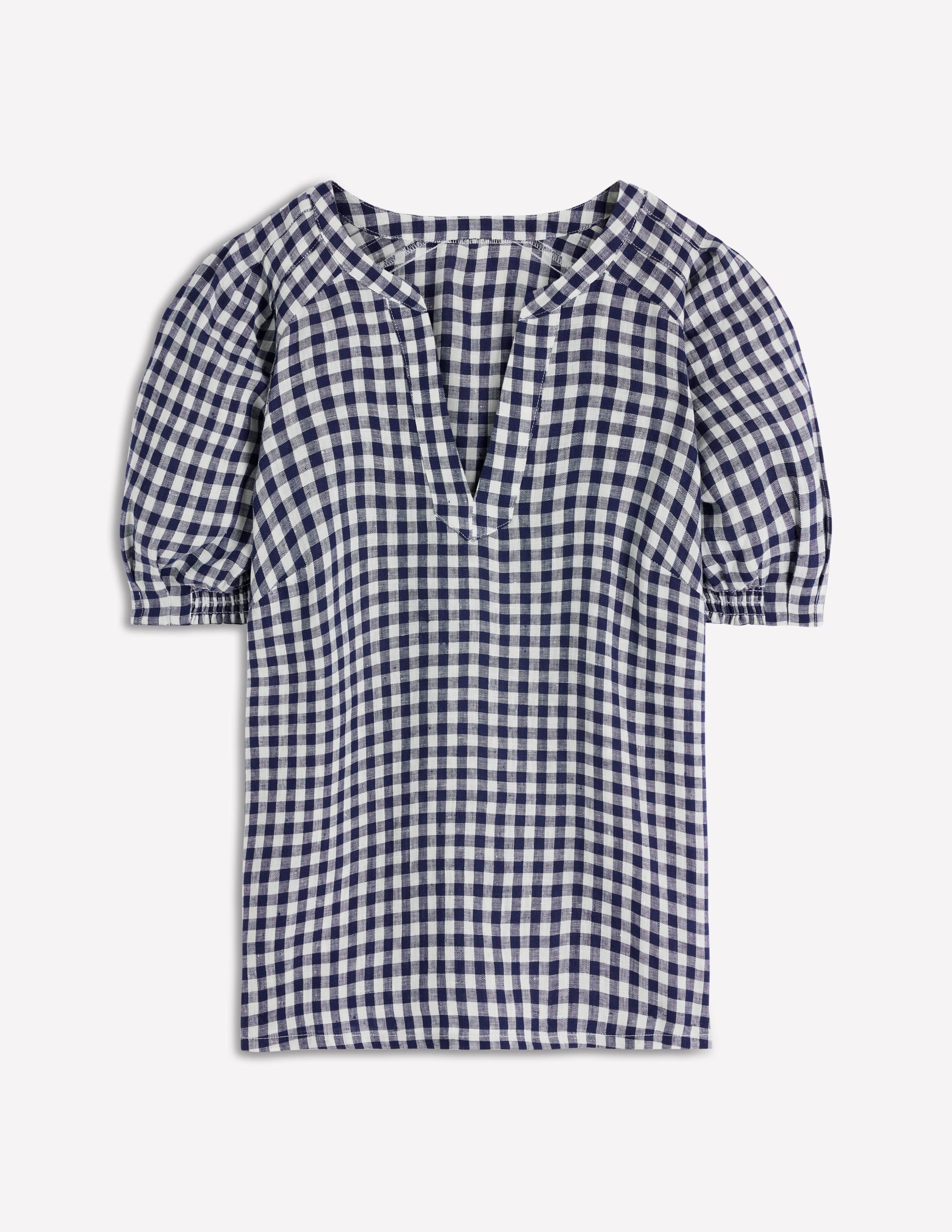 Rae Linen Top-Small Navy Gingham
