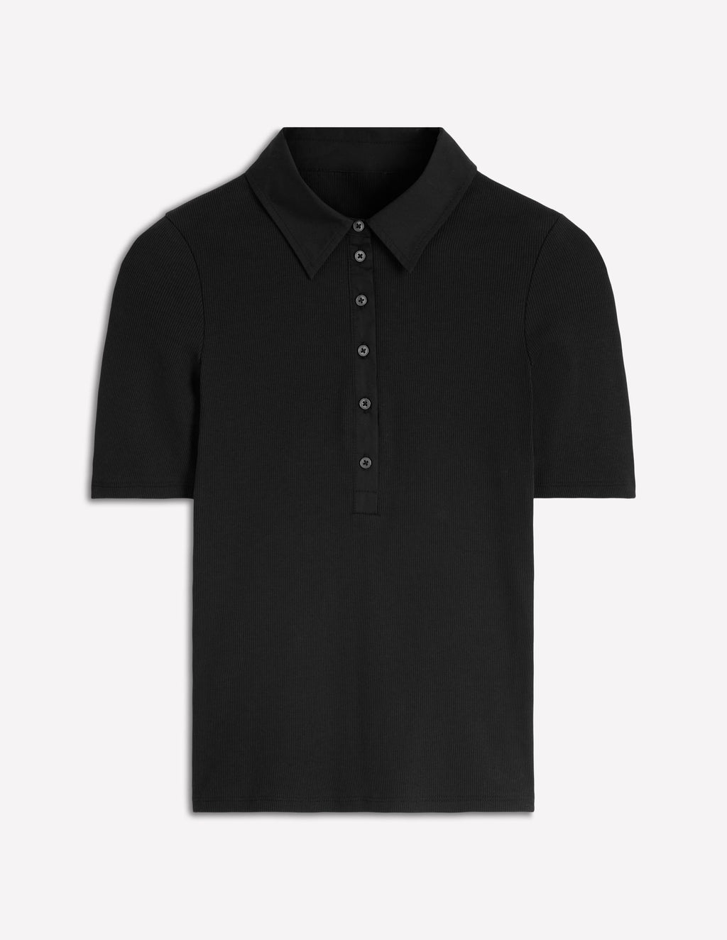 Collared Ribbed Henley Top-Black