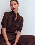 Sasha Short Sleeve Lace Top-Bitter Chocolate