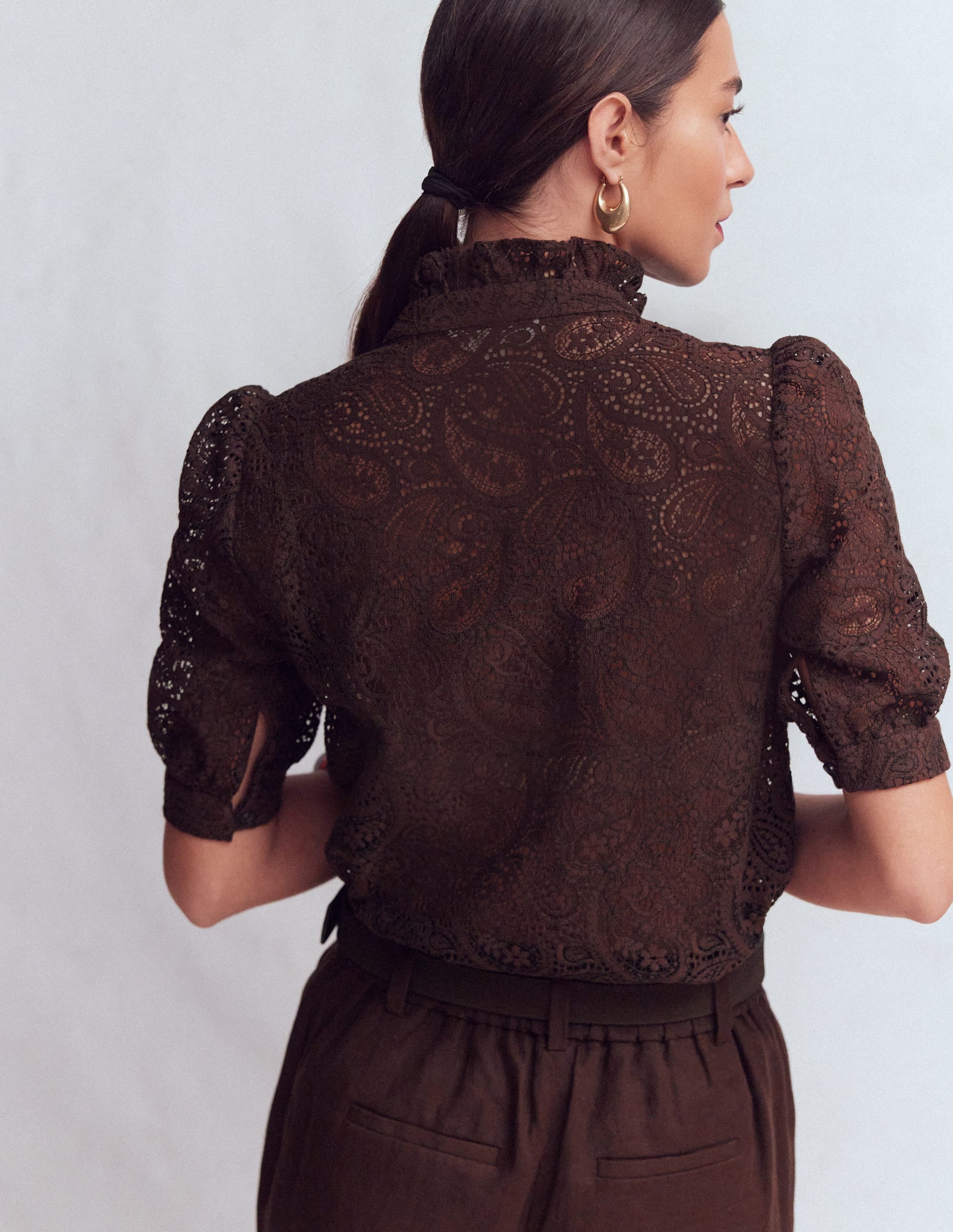 Sasha Short Sleeve Lace Top-Bitter Chocolate