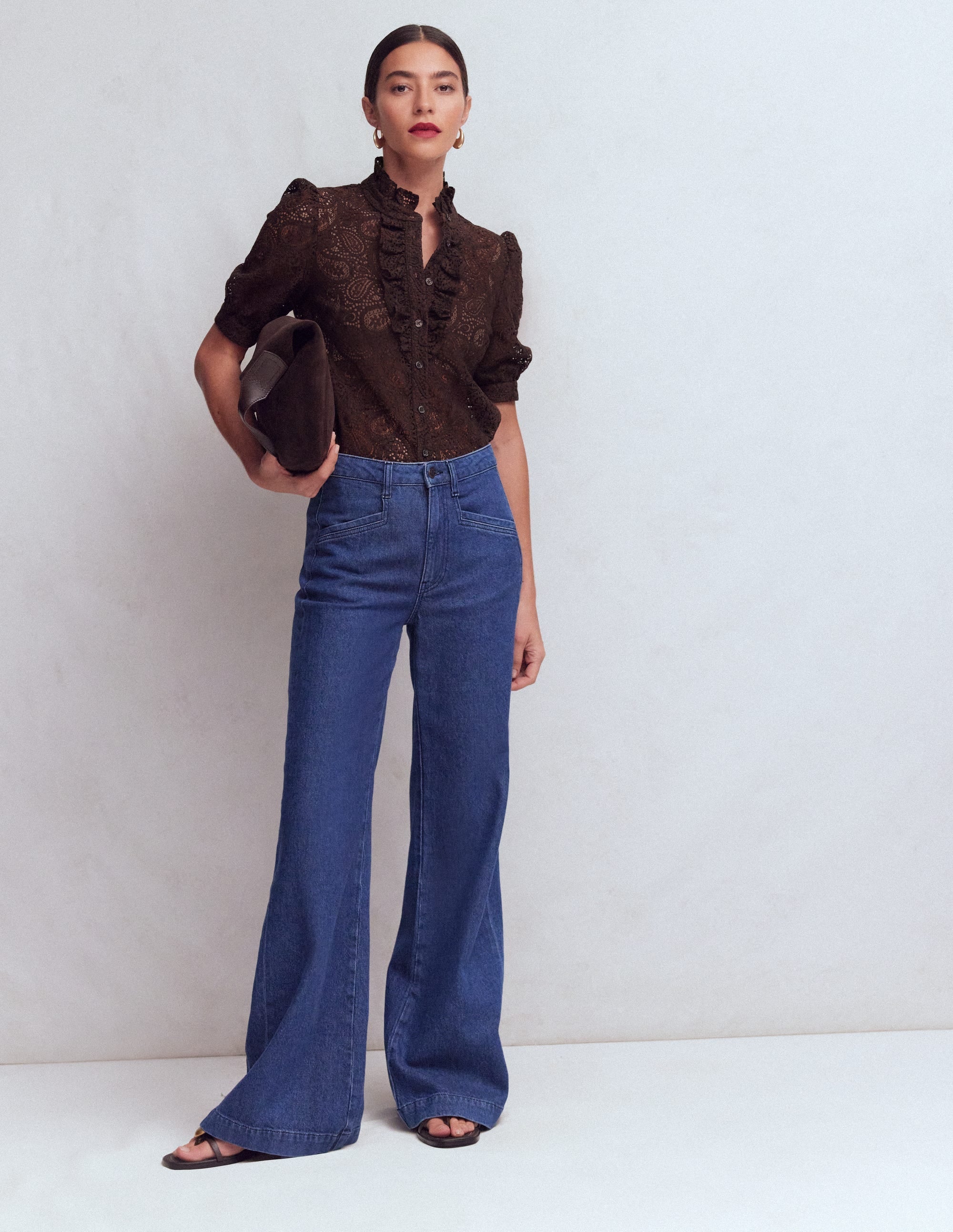 Sasha Short Sleeve Lace Top-Bitter Chocolate