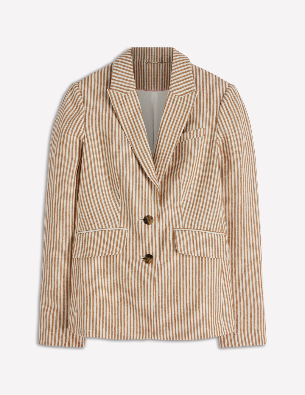 Stamford Linen Blazer-Brown, Ivory Ticking Stripe