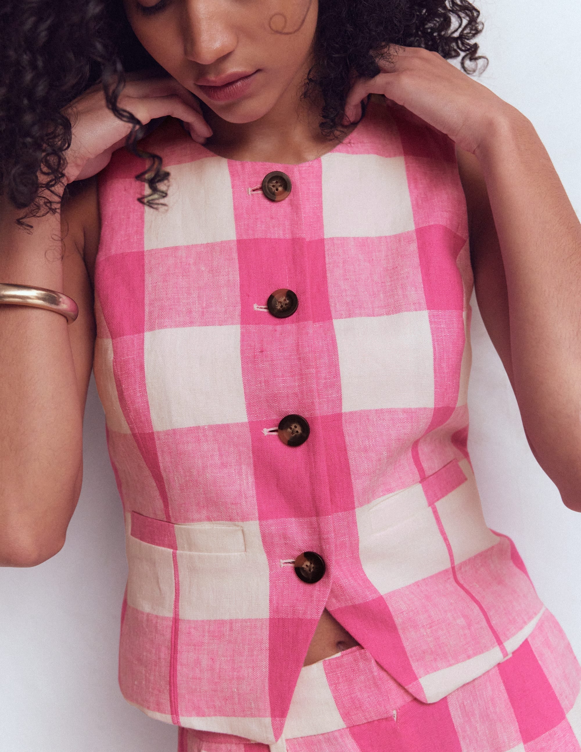 Linen Waistcoat-Pink Punch Gingham