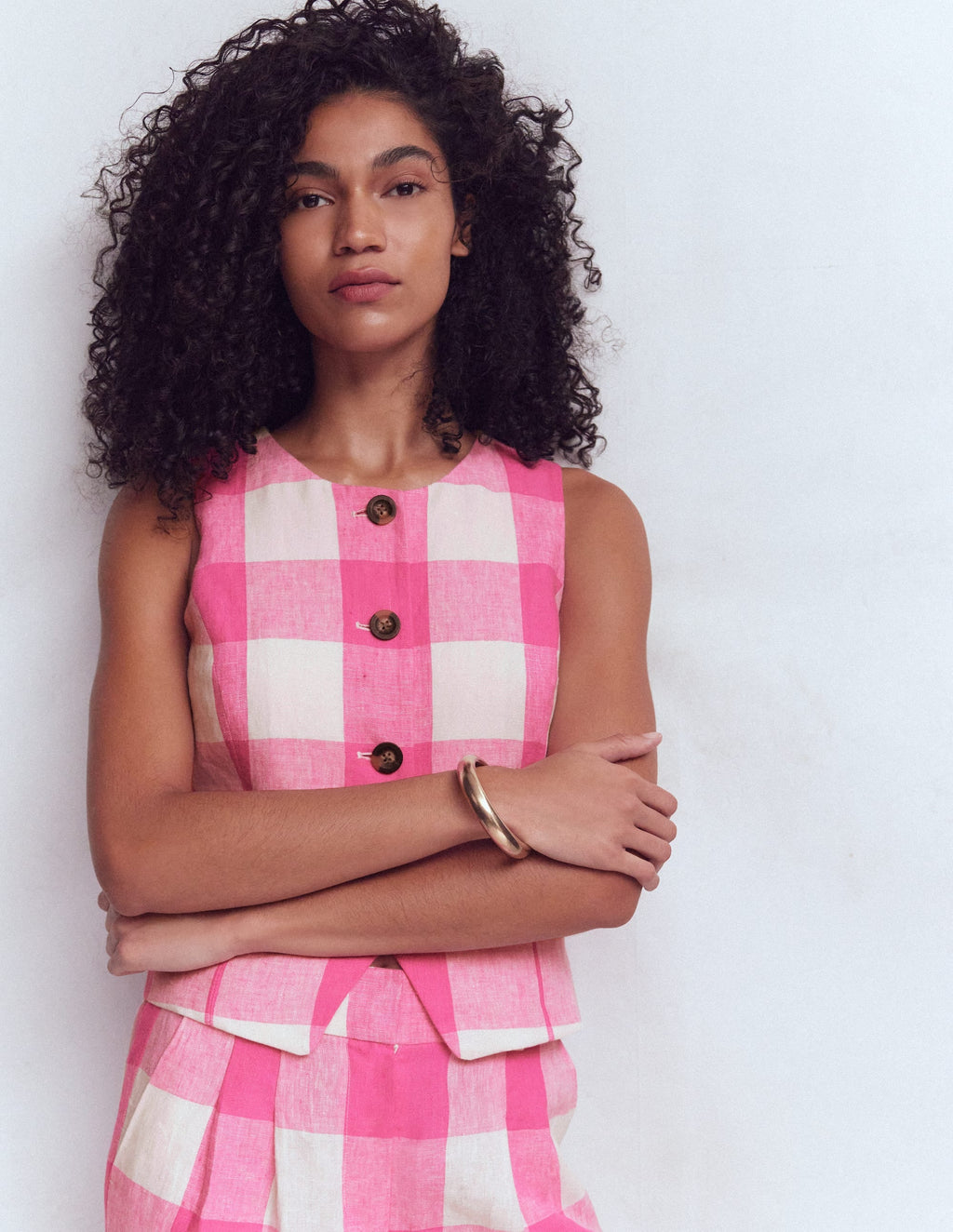 Linen Waistcoat-Pink Punch Gingham