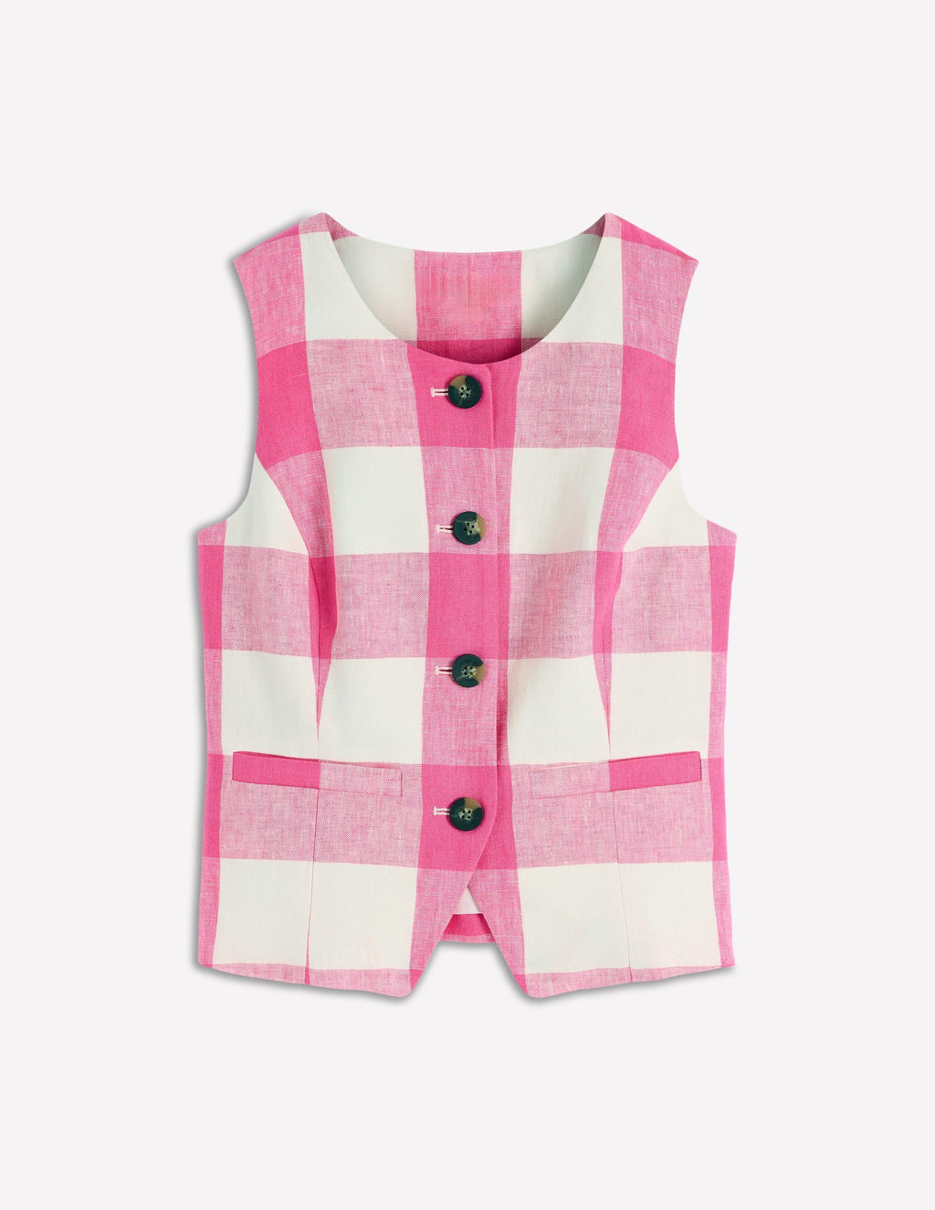 Linen Waistcoat-Pink Punch Gingham