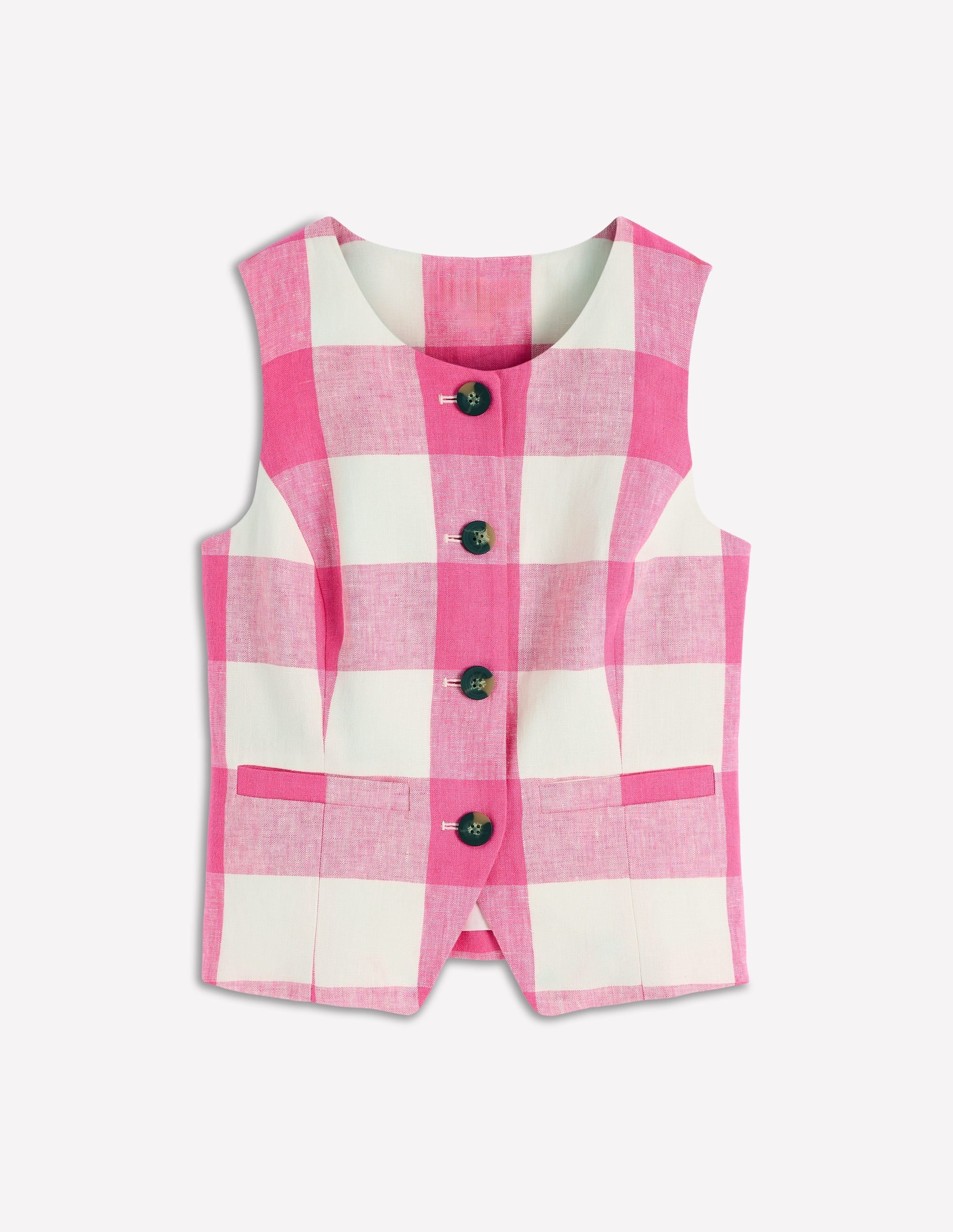 Linen Waistcoat-Pink Punch Gingham
