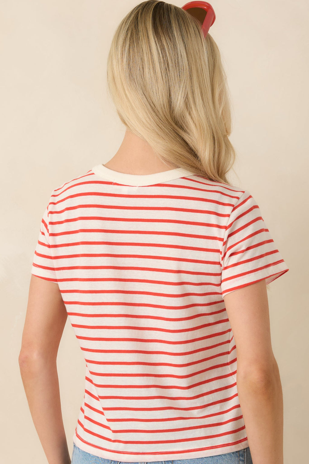 Z Supply Junie Poppy Red Cotton Stripe Tee