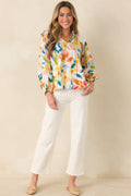 Prosperina Tara Multi Cotton Abstract Floral Print Top