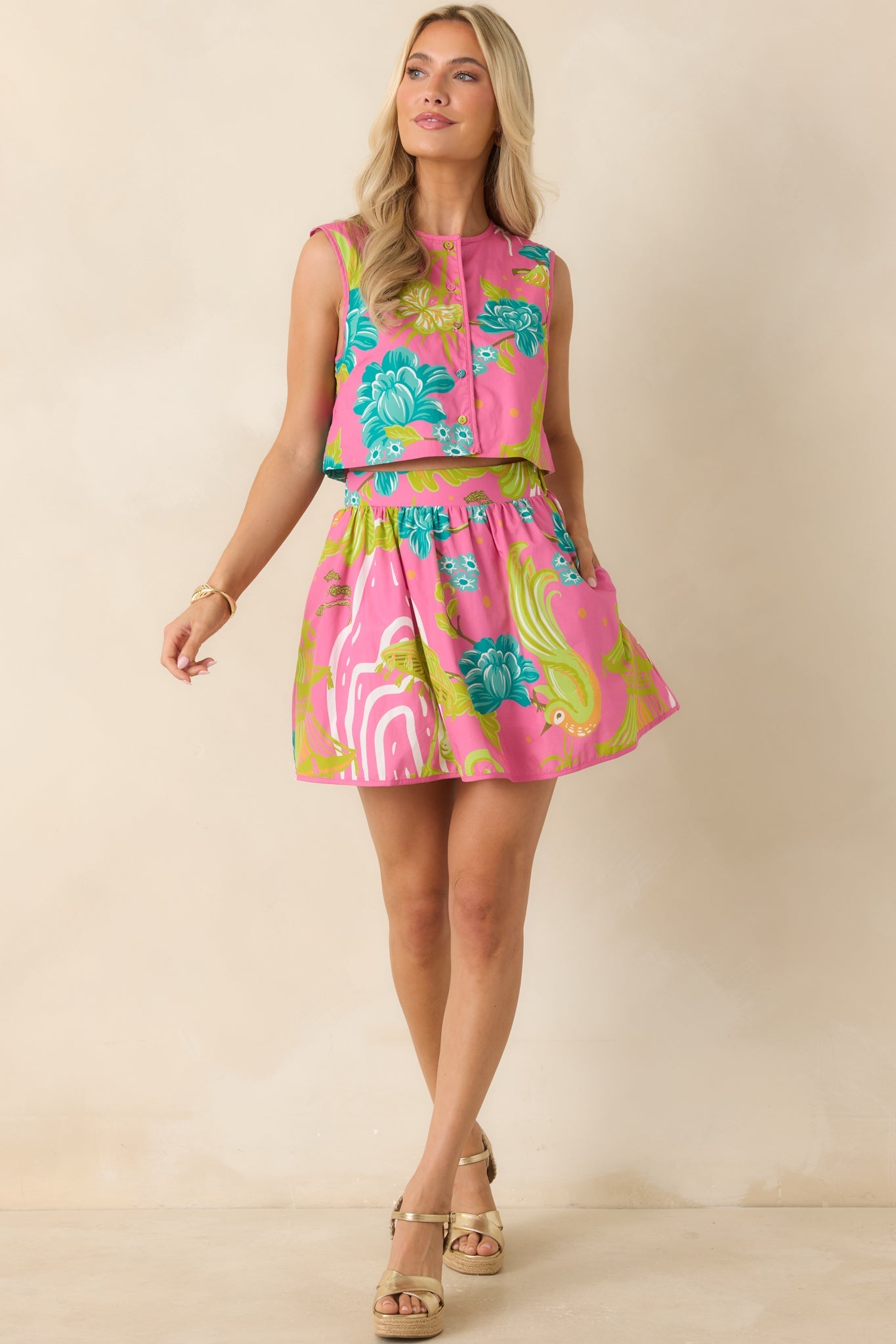Prosperina Hadley Pink Multi Chinoiserie Cotton Mini Skirt