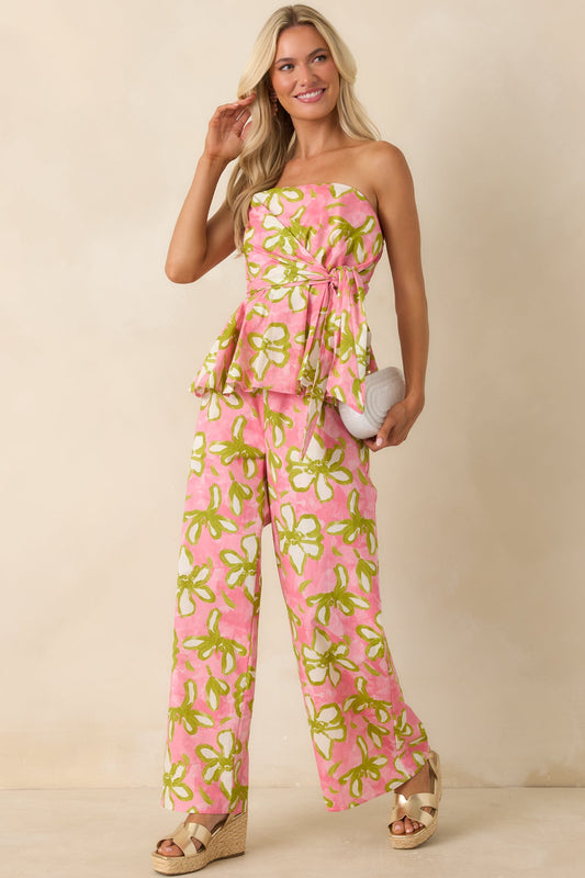 Flower Power Move Pink Floral Cotton Peplum Top