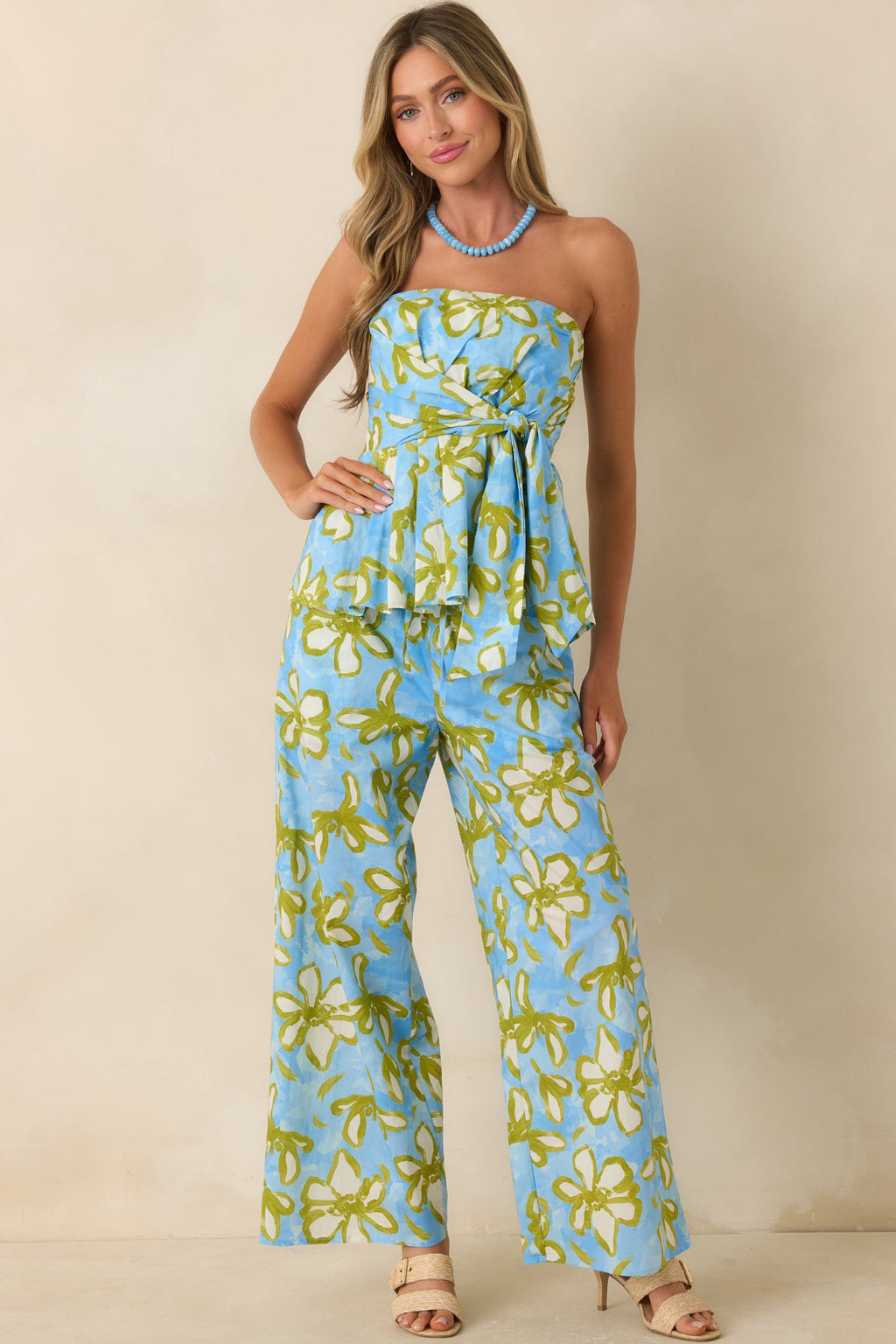 Flower Power Move Blue Floral Cotton Peplum Top