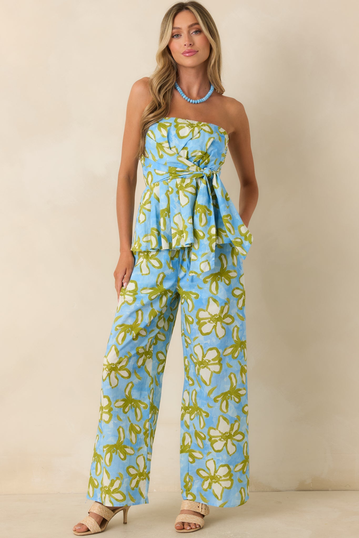 Flower Power Move Blue Floral Cotton Peplum Top