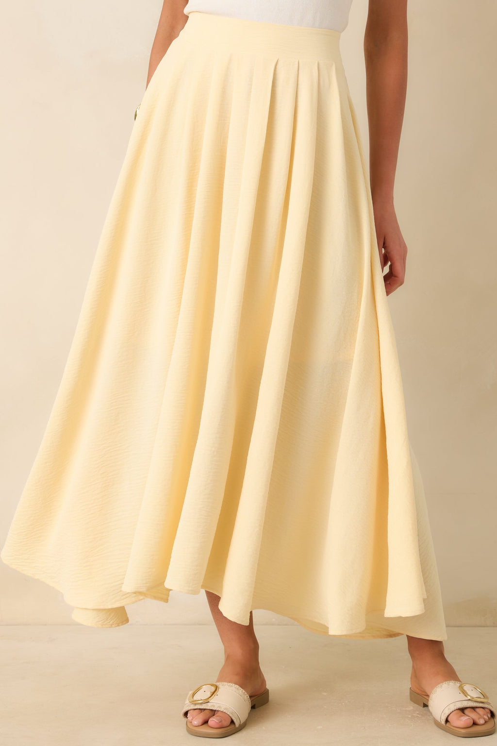 Ebb and Flow Light Yellow Curved Hem Maxi Skirt