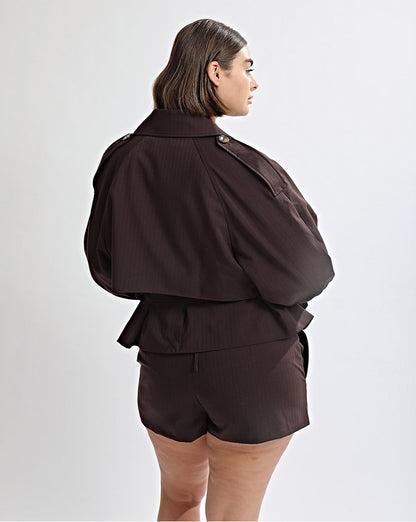Emmy Cropped Trench Brown Stripe