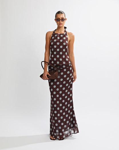 Suri Top Brown/Blue Polka