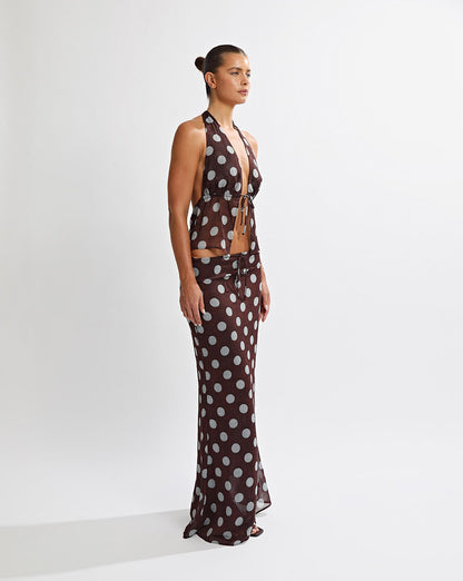 Suri Maxi Skirt Brown/Blue Polka