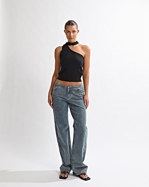 Carrie One Shoulder Top Black