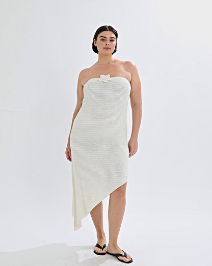 Eloise Knit Flower Dress Off White