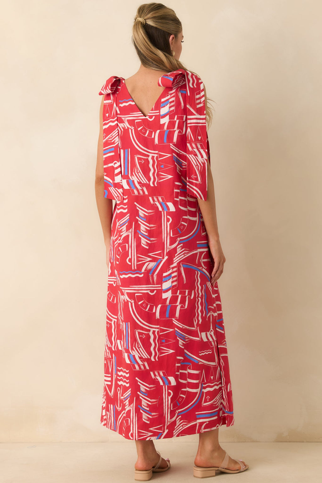 Prosperina Arden Red Multi Yacht Club Cotton Maxi Dress