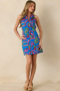 Greetings From the Coast Blue Multi Cotton Tropical Mosaic Print Mini Dress