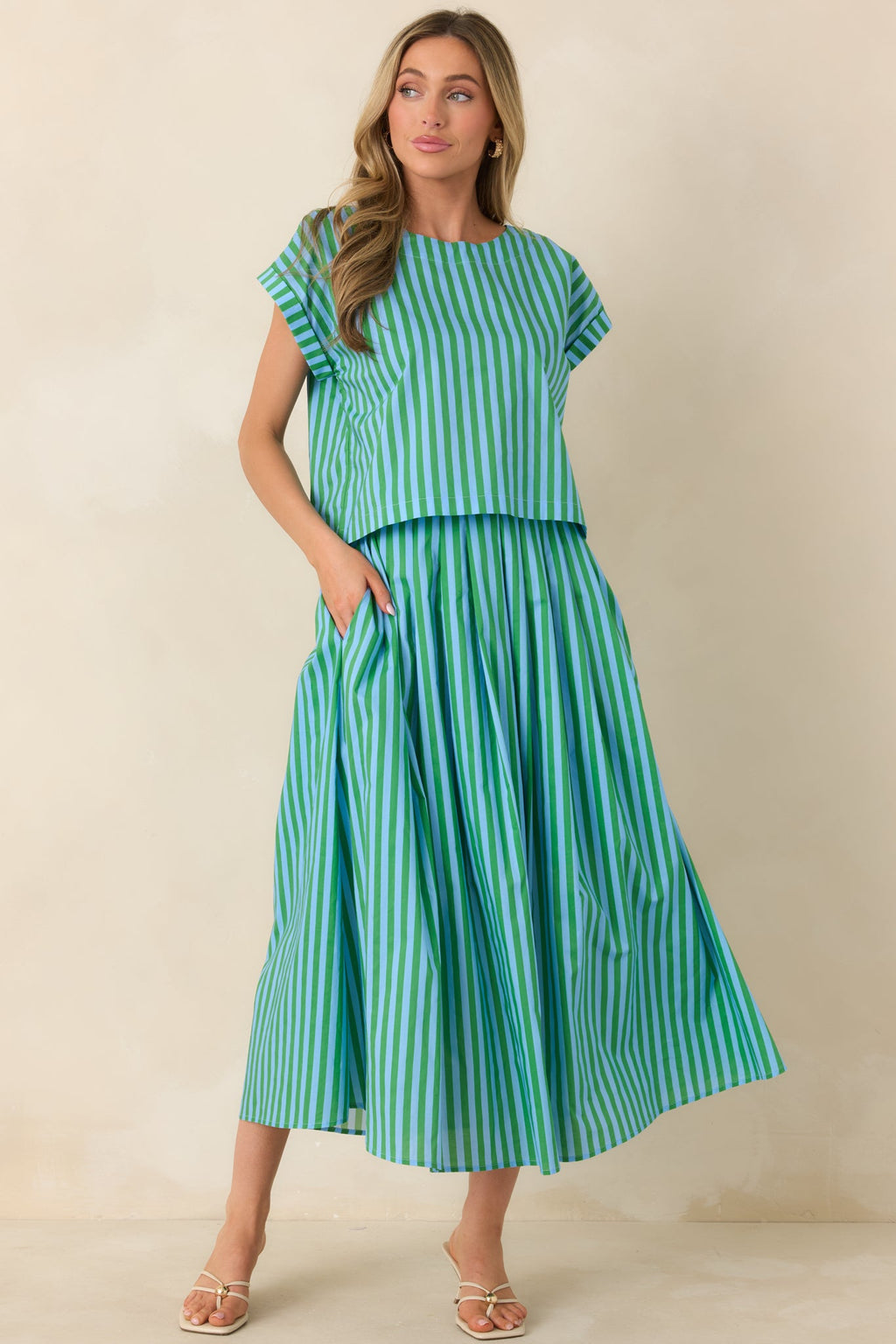 Making Moves Blue & Green Stripe Boxy Cotton Top