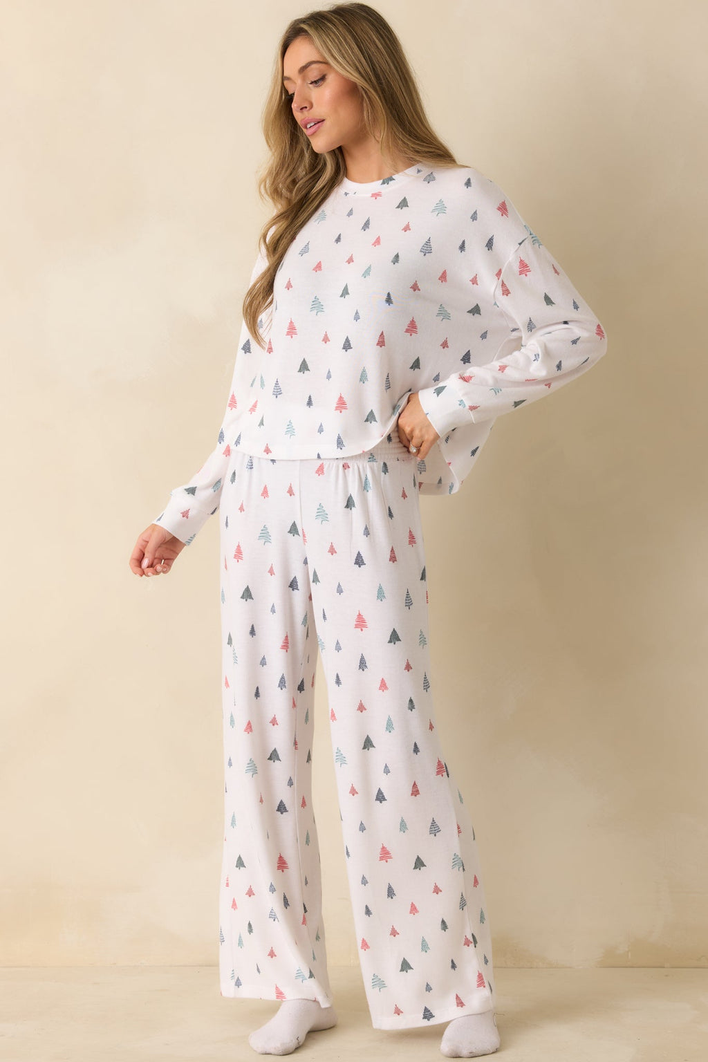 Z Supply White Multi Alpine Tree Brushed Knit Pajama Top