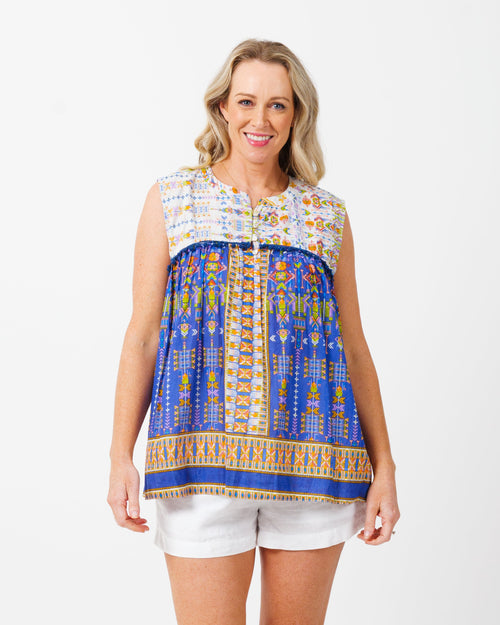 Chilli Short Top in Aztec Blue