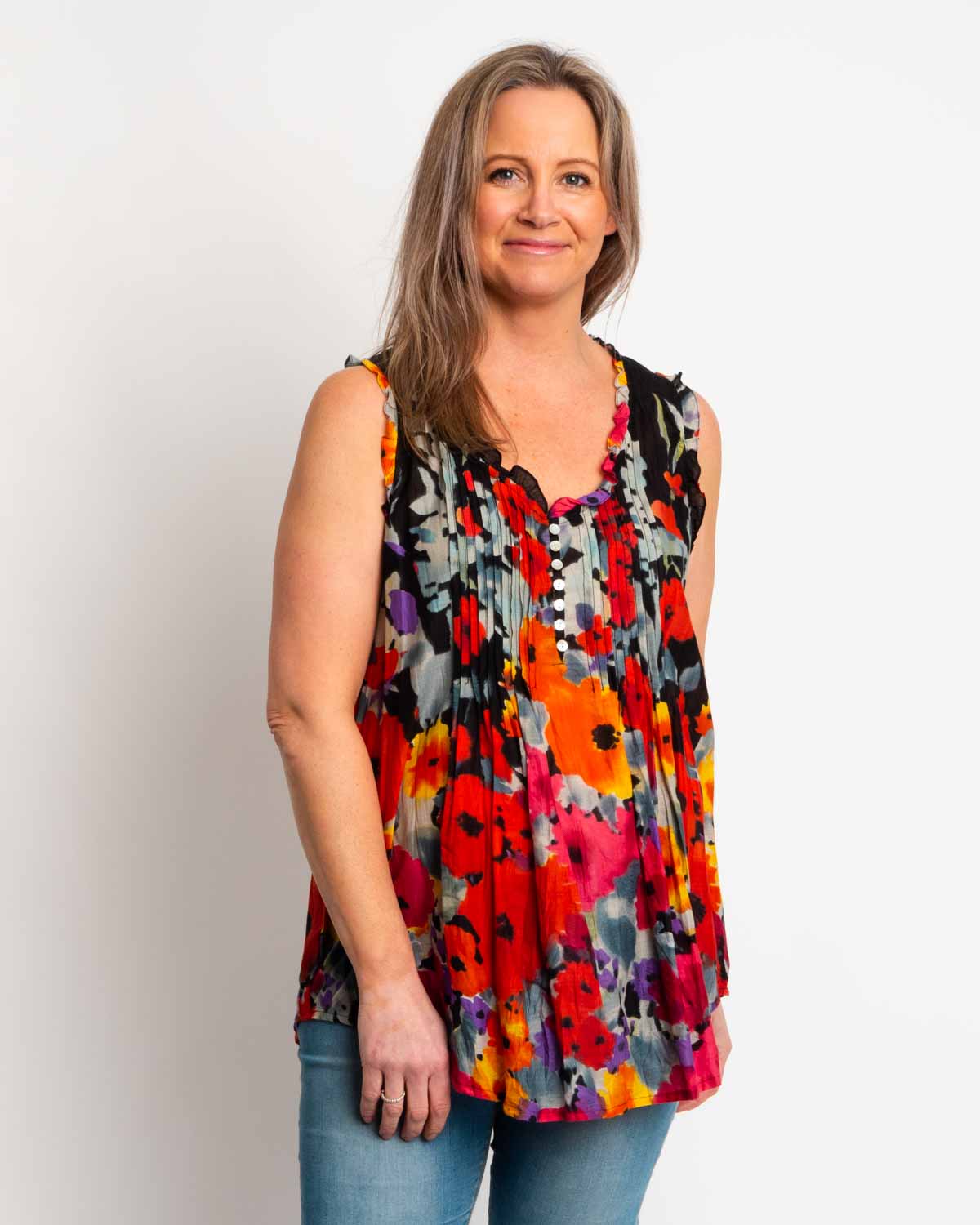 Chilli Top in Floral on Black and Grey