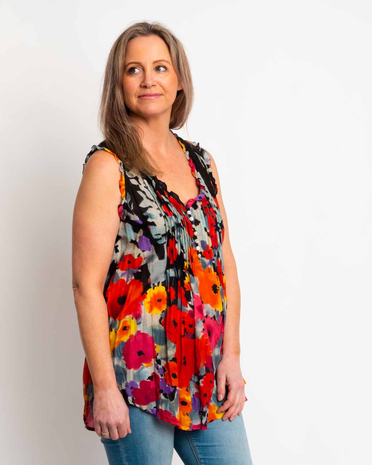 Chilli Top in Floral on Black and Grey