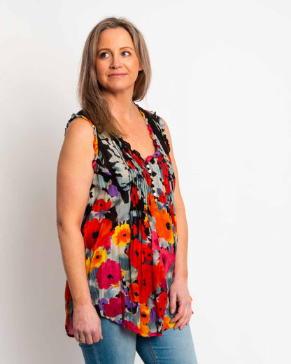 Chilli Top in Floral on Black and Grey