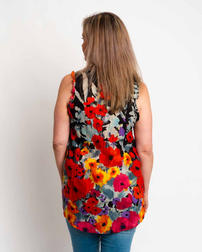 Chilli Top in Floral on Black and Grey
