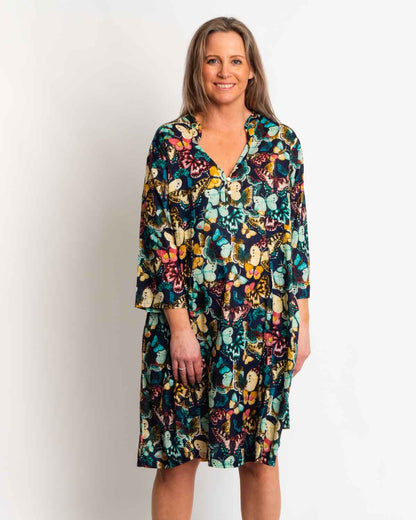 Lucinda Dress in Navy Butterfly