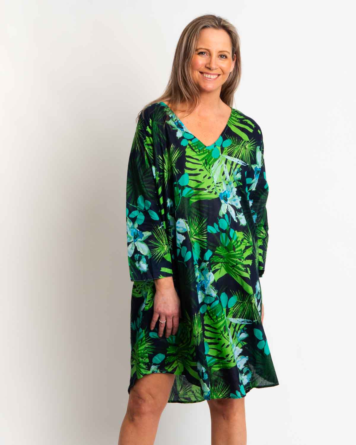 Free Size Proserpine Dress in Lime Green Garden Print