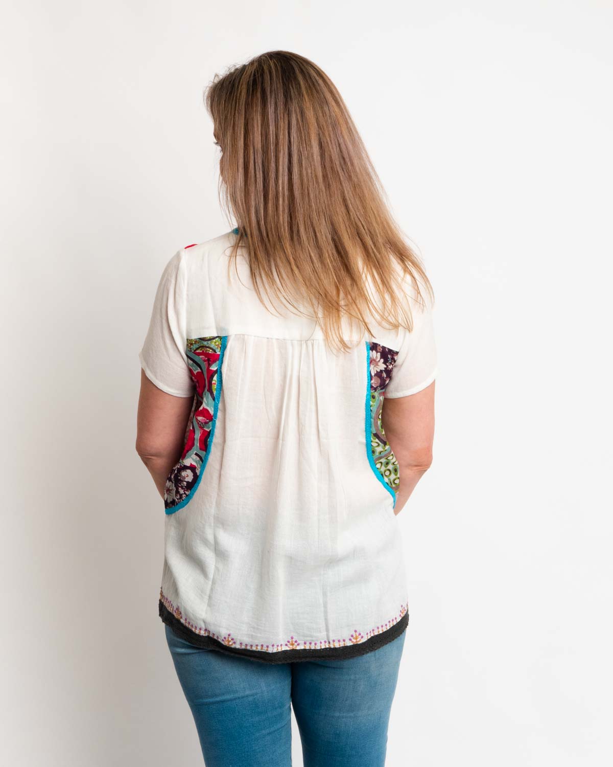 Embroidered Tunic Top in Moss Cotton and Cotton Silk
