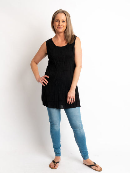Epiphany Sleeveless hand-wrinkled Black Cotton Top