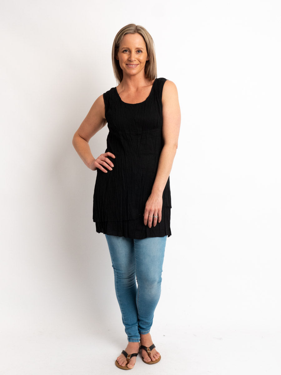 Epiphany Sleeveless hand-wrinkled Black Cotton Top