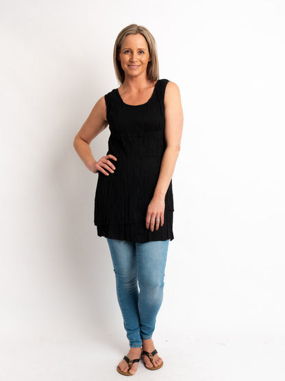 Epiphany Sleeveless hand-wrinkled Black Cotton Top