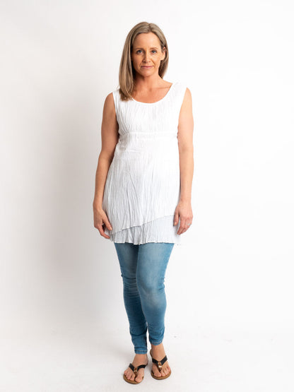 Epiphany Sleeveless hand-wrinkled White Cotton Top