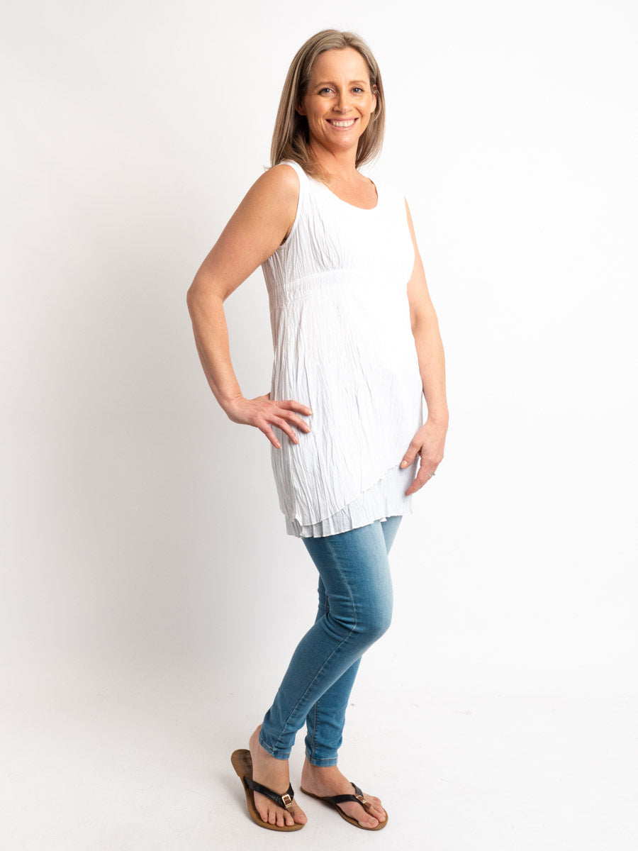 Epiphany Sleeveless hand-wrinkled White Cotton Top