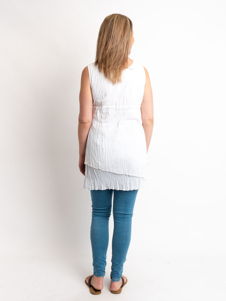 Epiphany Sleeveless hand-wrinkled White Cotton Top