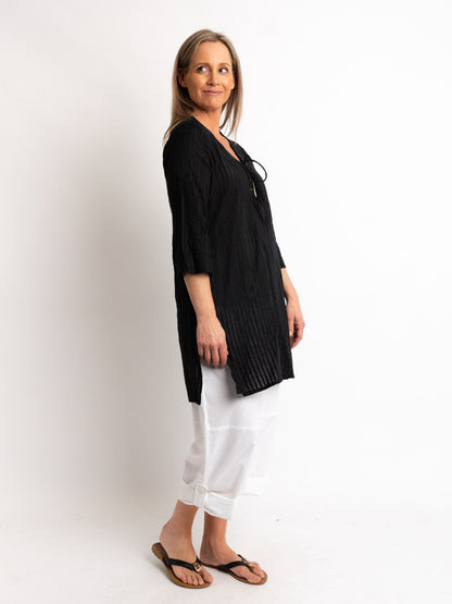 Beaded V-neck Black Kurta Style Top