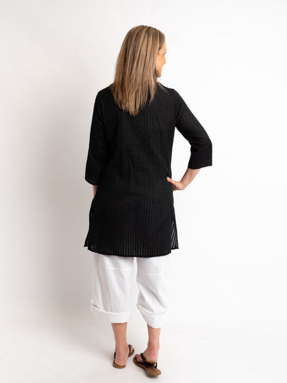 Beaded V-neck Black Kurta Style Top