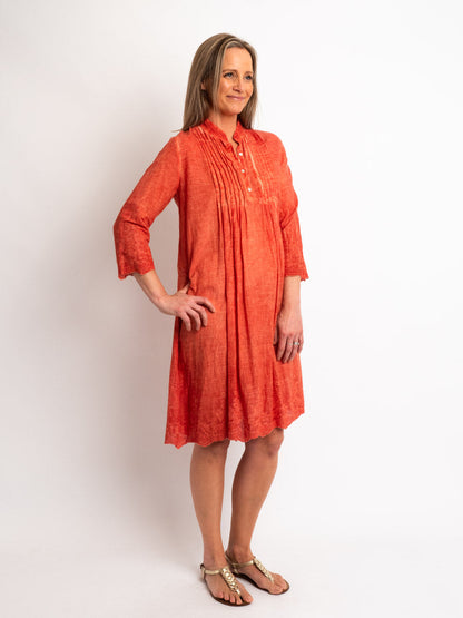 Pleated Knee-length Summer Dress in Ochre Wash