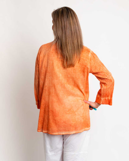 Embroidered Summer Top in Tangerine Wash