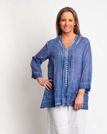 Pleated Summer Top in Blue Wash